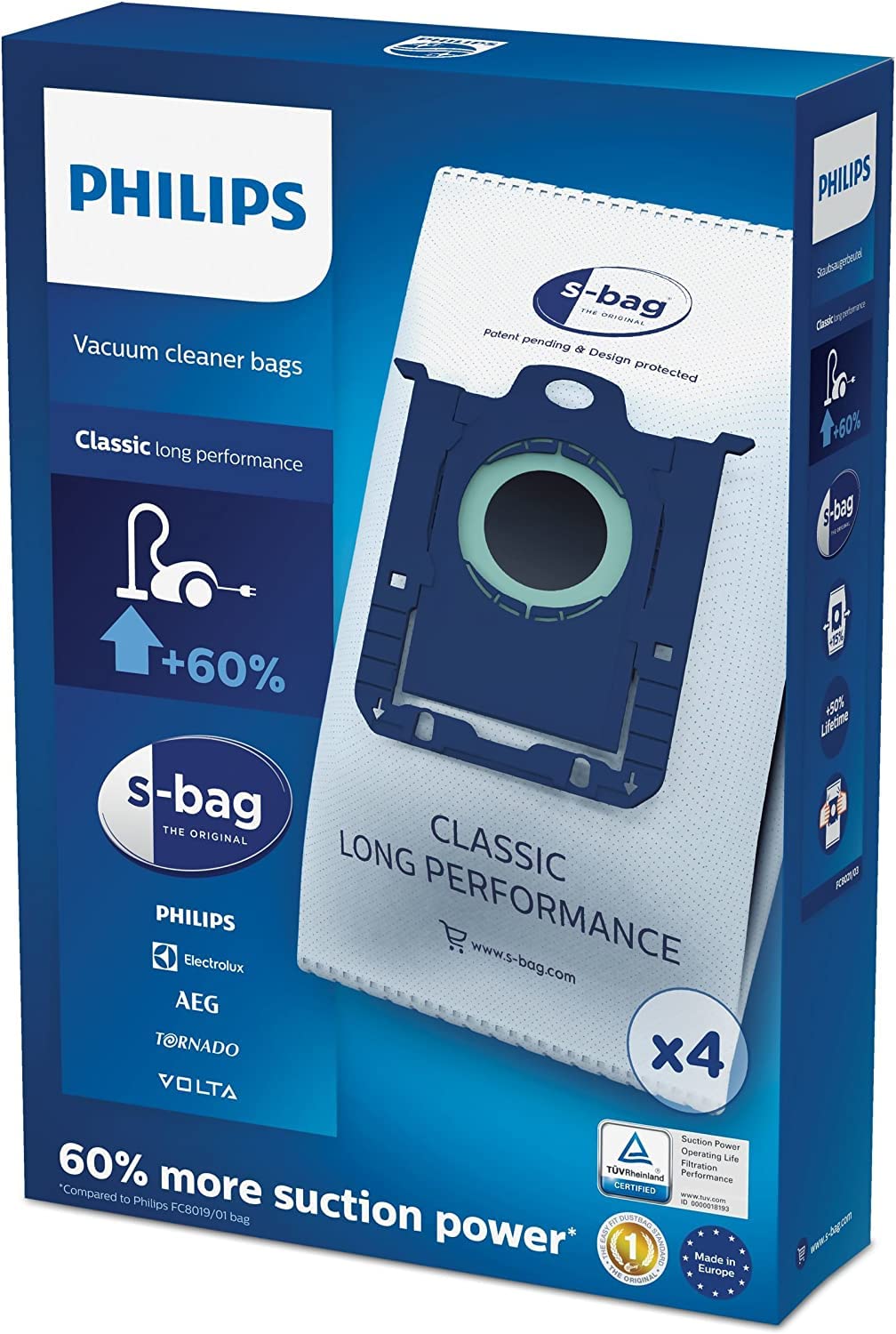 Philips FC8021/03 S-Bag Classic Vacuum Cleaner Bags - Pack of 4