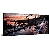 Canvbay Lake Tahoe Sunset Wall Art California Mountain Forest Landscape Canvas Prints USA Nature Scenery Picture Framed Ready to Hang 20x48inch
