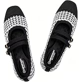 Frank Mully Women's Flats Square Toe Mary Jane Shoes Ballet Flats with Strap Comfortable Slip On Knit Shoes Dressy Casual
