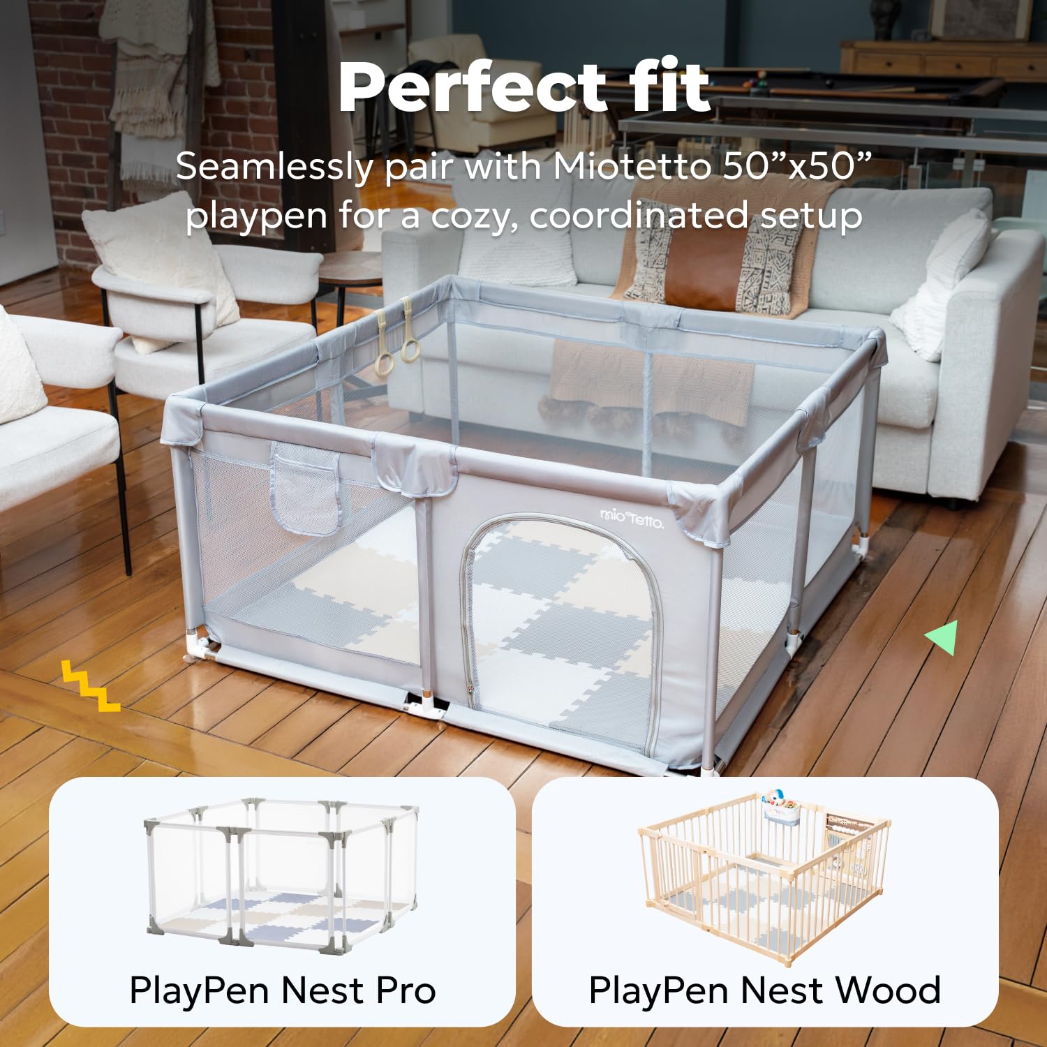 MioTetto Baby Play Mat, Soft Foam Floor Tiles for Kids. Adjustable Interlocking Foam Tiles, Fits with 50x50 Playpen Baby mat for Crawling & Development, Safe & Non-Toxic Playmat for Babies 6-12 Months