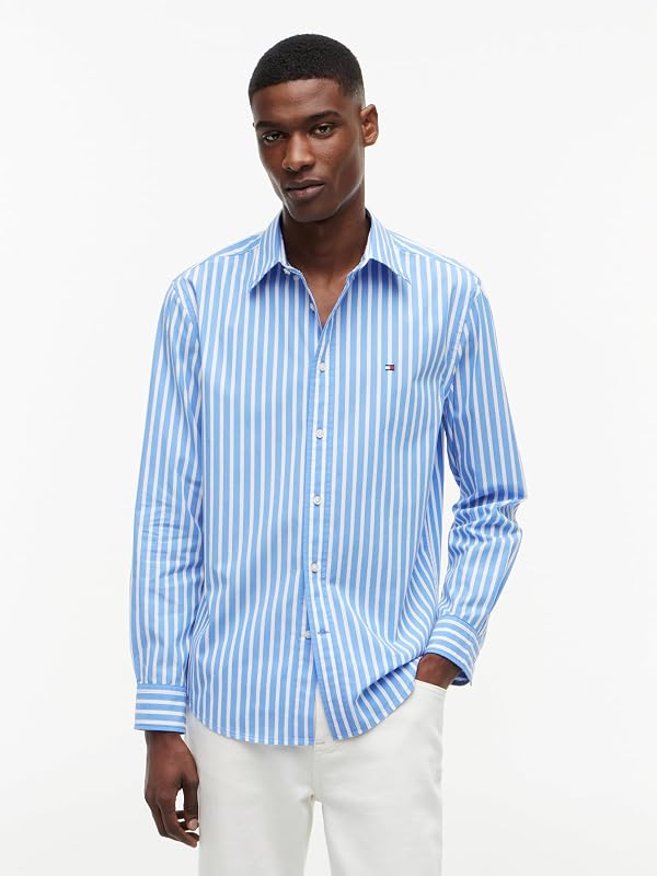 Men Shirts Flex Poplin Seasonal Stripe SHTMW0MW43315 Blue (Blue Spell/Stripe), M