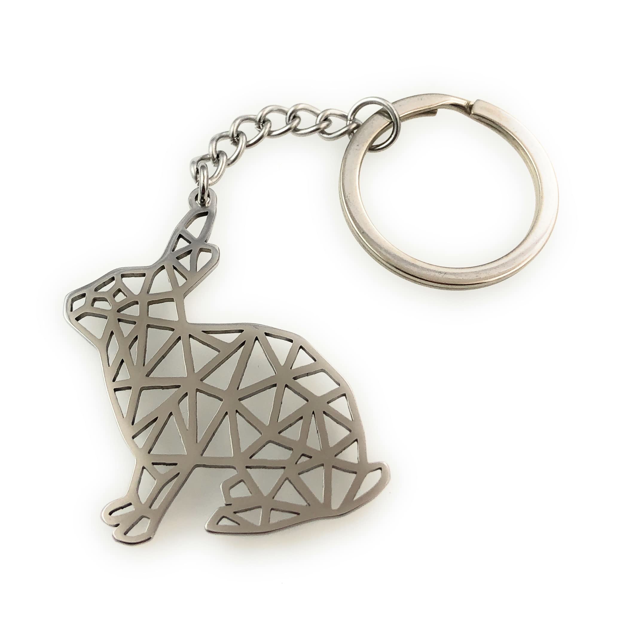 FizzyButton Gifts Bunny Rabbit Keyring Key Ring with Origami Style Stainless Steel Charm