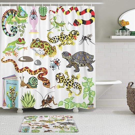 LISNIANY Duschvorhang Badezimmermatten Set，Rote Schlange Reptilien