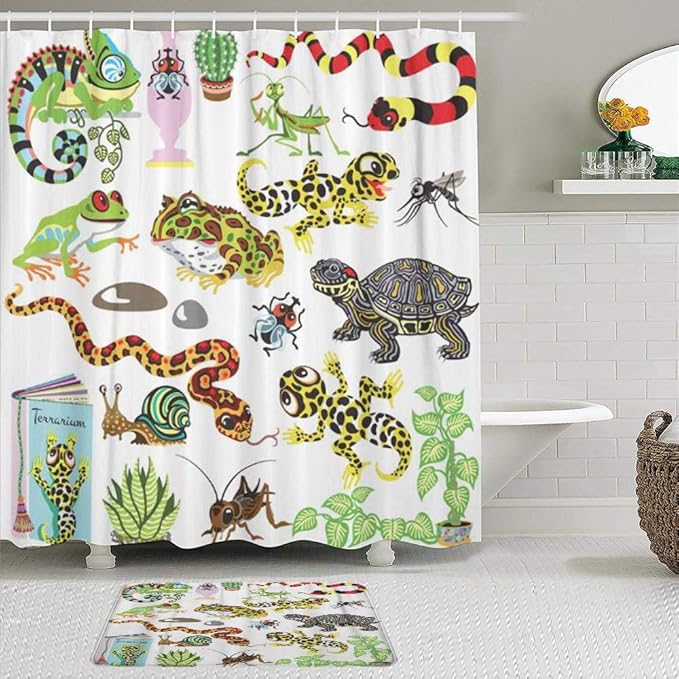 LISNIANY Duschvorhang Badezimmermatten Set，Rote Schlange Reptilien