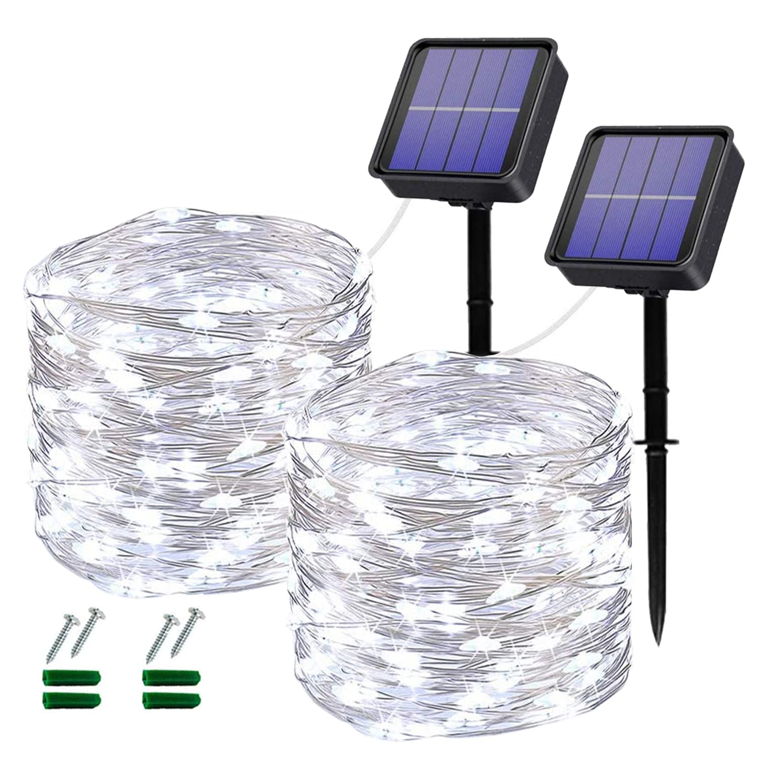 Oreunik Solar Lights Outdoor Garden, 2 Pack 2×120LED Garden Solar Lights Waterproof,Solar Fairy Lights 40Ft 8 Modes Decoration Lighting for Garden, Patio, Party, Wedding,Christmas (White)