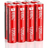 EBL Rechargeable Lithium AAA Batteries, 1.5V Constant 1200mWh for Remote | Mercury-Free, 40% Lighter, 8 Pack Triple AAA Batteries, 1200 Cycles Long Lasting, For Clock Mouse Keyboard Toys
