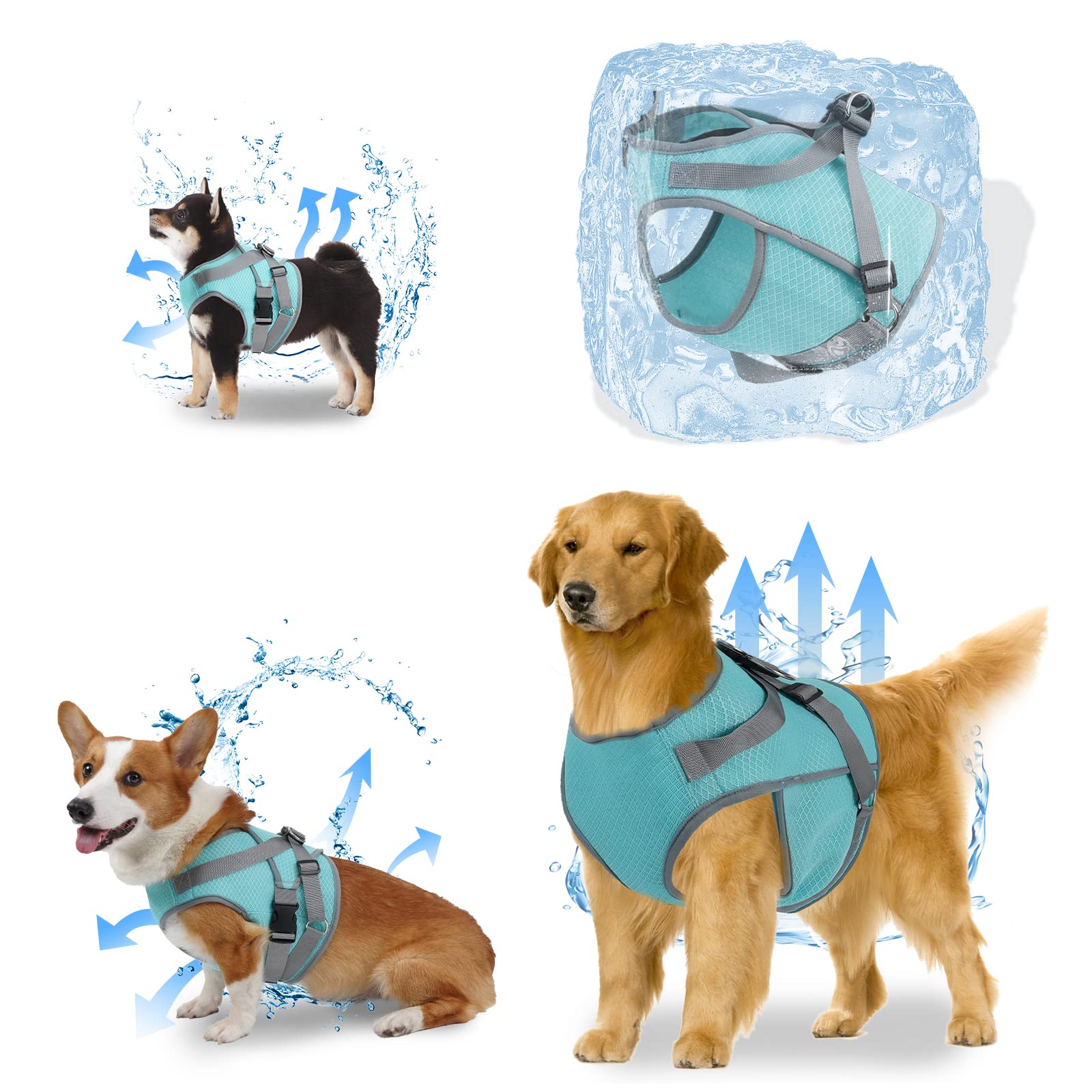 oUUoNNo Dog Cooling Harness,Dog Cooling Vest with D-Ring,Breathable Mesh Dog Cooling Jacket with Adjustable Straps for Outdoor Camping Walking Training (L, Blue)