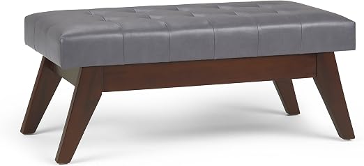 Amazon Com Simpli Home Draper 40 Inch Wide Rectangle Ottoman Bench Stone Grey Tufted Footrest Stool Faux Leather For Living Room Bedroom Mid Century Furniture Decor