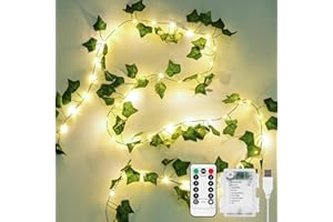 KASZOO 33ft 100 LED Vine with Fairy Lights with Remote - Fake Vines String Lights Battery/USB Operated, Ivy Garland, Leaf Lig