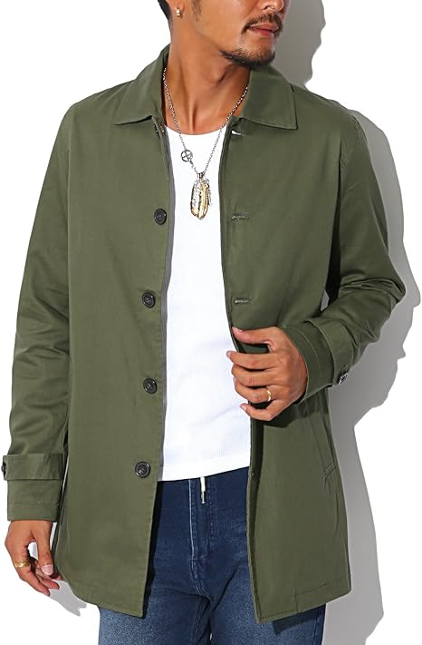 Amazon コットンツイルステンカラーコート ステンカラーコート メンズ コート アウター カーキl コート ジャケット 通販