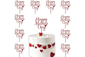 JJZXWISH 10 Pcs Happy Mother's Day Cake Topper Acrylic Cake Topper Mother's Day Cupcake Topper Heart Shaped Cake Picks Cake Accessories for Birthday Mother's Day Gifts Cake Decoration Party (Red)