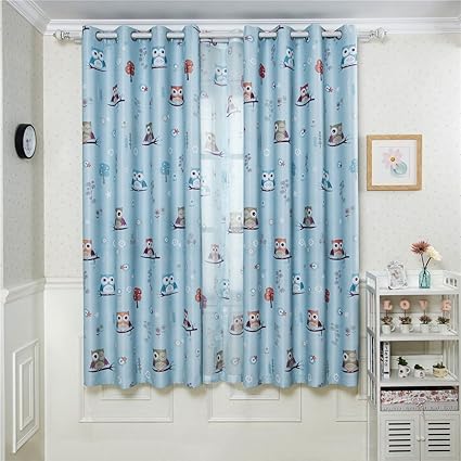Classical Grommets Curtains Kids Cute Room Darkening Thermal Insulated Drapes For Bedroom 1panel Blue Owl 42 Wx84 L