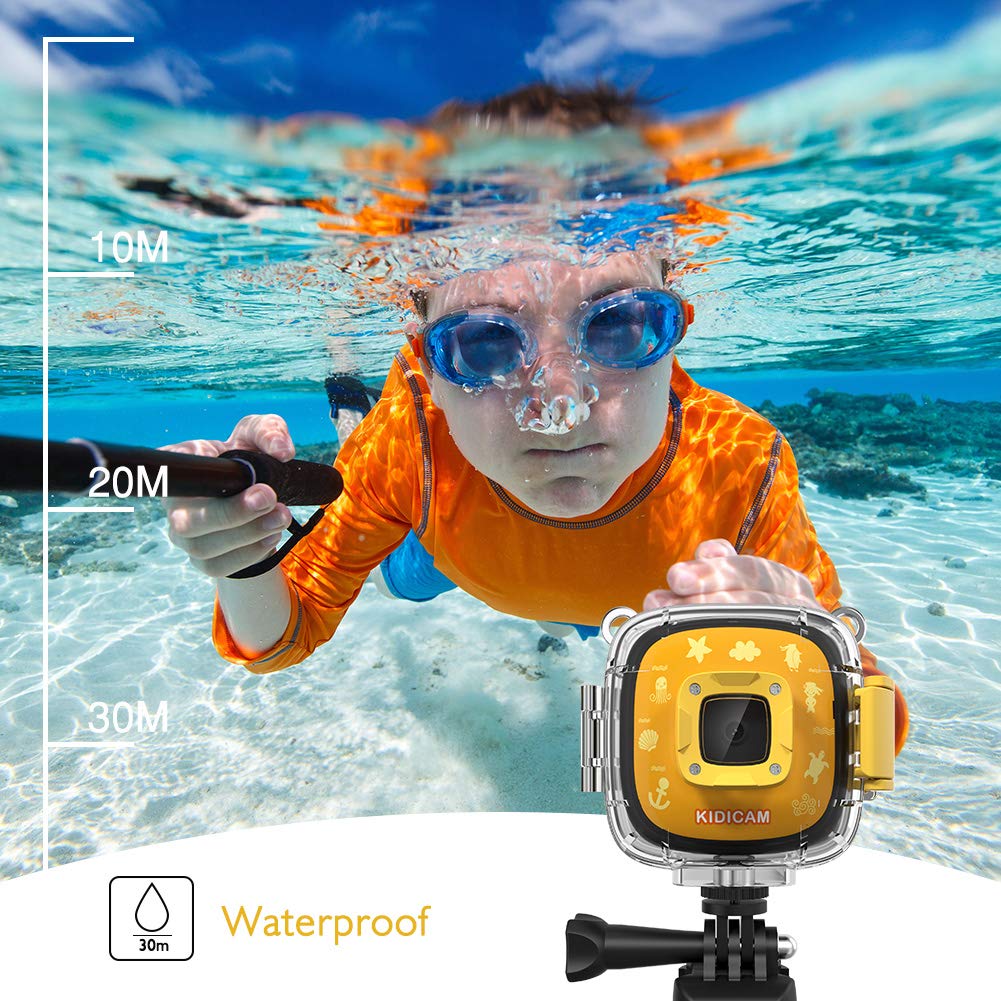 Dragon Touch Kidicam 1080P Kids Action Camera 30m Waterproof Camera (Yellow)
