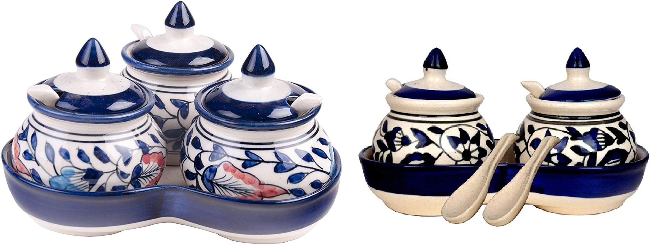 CRAFTGHAR Ceramic Pickle Jar Set, 4-Pieces, Blue