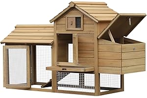 PawHut 59" Small Wooden Chicken coop Hen House Poultry Cage for Outdoor Backyard with 2 Doors, Nesting Box and Removable Tray, Natural Wood