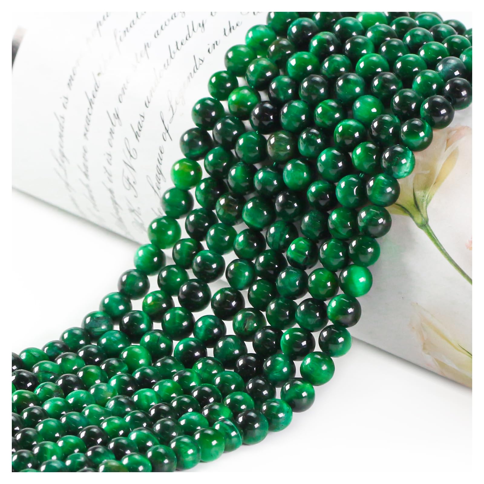 Ouubuuy 60pcs Green Tiger Eye 6mm Round Crystal Beads for Jewelry Making — image 1