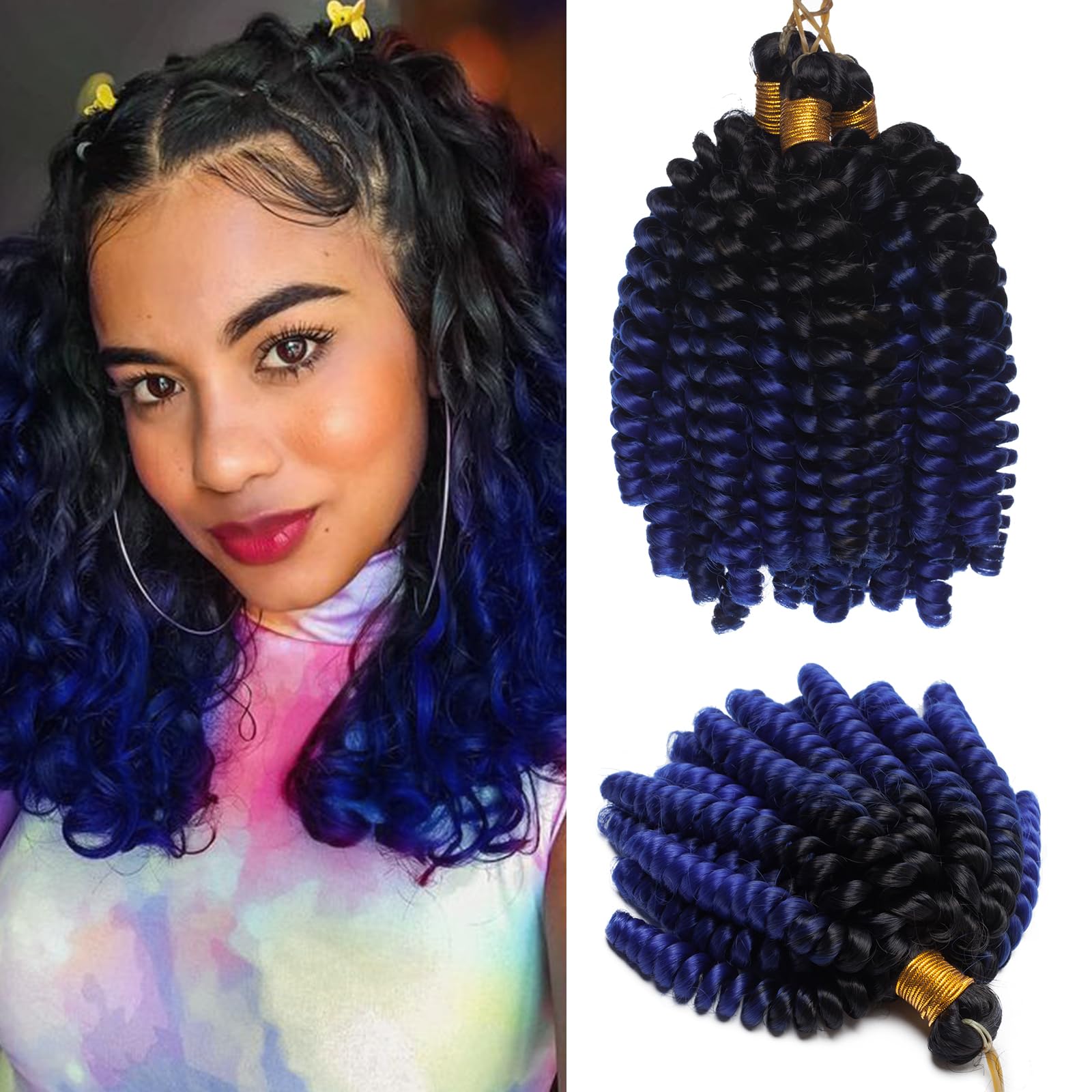 Photo 1 of Jamaican Bounce Hair 6 Inch Jumpy Wand Curly Crochet Hair Short Curly Crochet Braids Hair Extension Braids Twist Hair Jamaican Bounce Synthetic For Black Women (6"curly,black to dark blue)