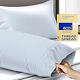 Thread Spread 100% Egyptian Cotton Pillow Cases - 600 Thread Count Pillowcases King Size Sets of 2, Cooling & Breathable Extra Long Staple Sateen Weave Cotton Pillow Covers for Bed - Light Blue Stripe