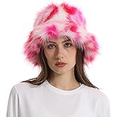 Fuzzy Bucket Hat for Women Winter Fluffy Furry Plush Faux Fur Hats Rainbow Cute Women's Bucket Hats