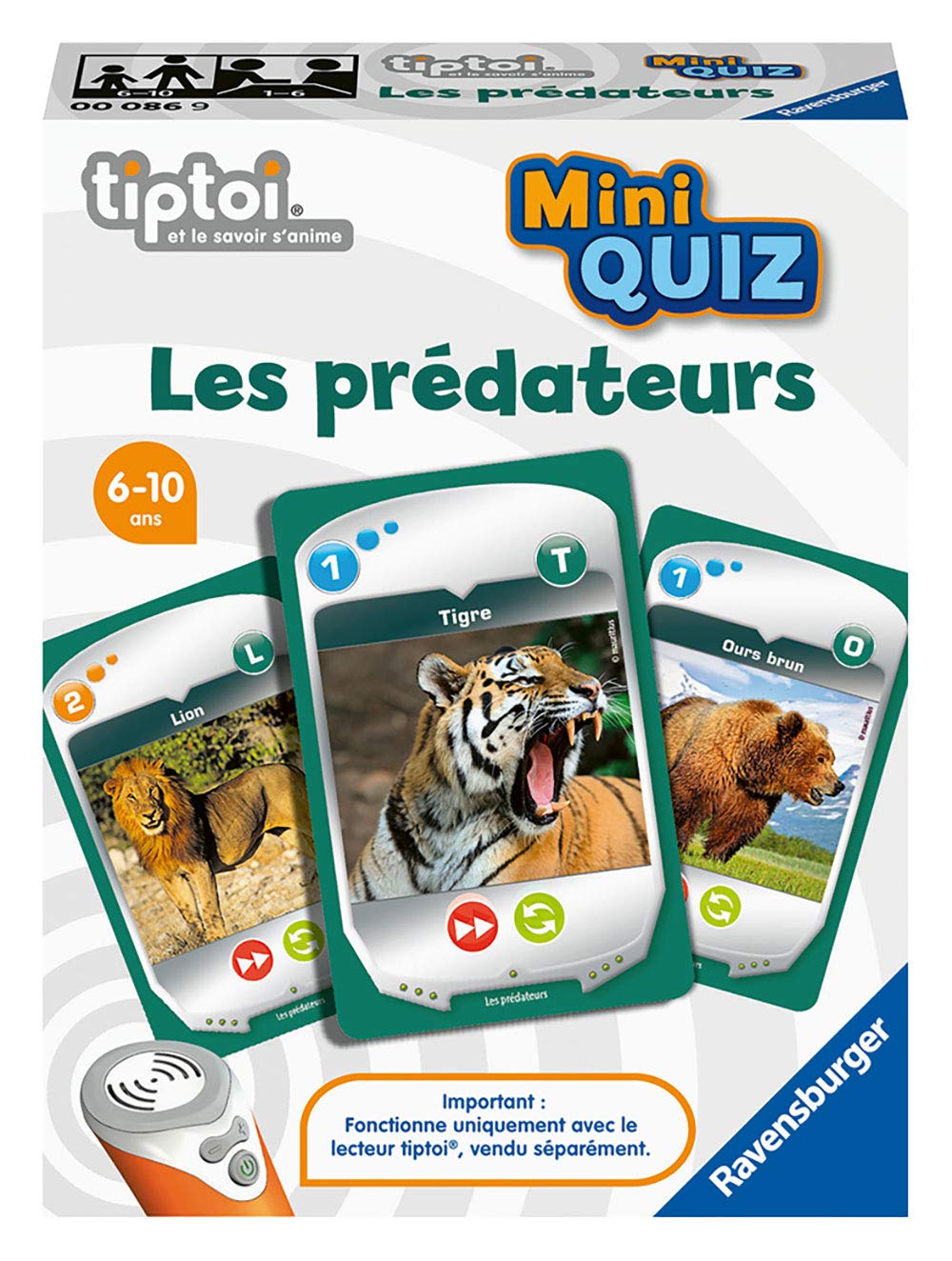 Ravensburger tiptoi® Mini Quiz Interactive Game - Predator - Electronic Educational Games without Screen - Children from 6 Years - 00086