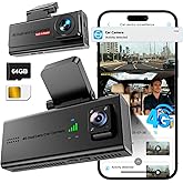 Dash Cam, Veralyxa 4G LTE Car Dash Camera Front and Cabin with SIM Card, 64GB SD Card, Remote Live-View & Event Video Alarts, 170° View, 24/7 Parking Mode, Radar Motion Detection, 2-Way Talk