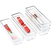 3 Pack Large Clear Plastic Drawer Organizer Tray Cutlery Utensil Makeups Drawer Organizers (6 Pack 9"x3")