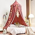 Kertnic Decor Canopy for Kids Bed, Soft Smooth Playing Tent Canopy Girls Room Decoration Princess Castle, Dreamy Mosquito Net Bedding, Children Reading Nook Canopies in Home (Red Bean Color)