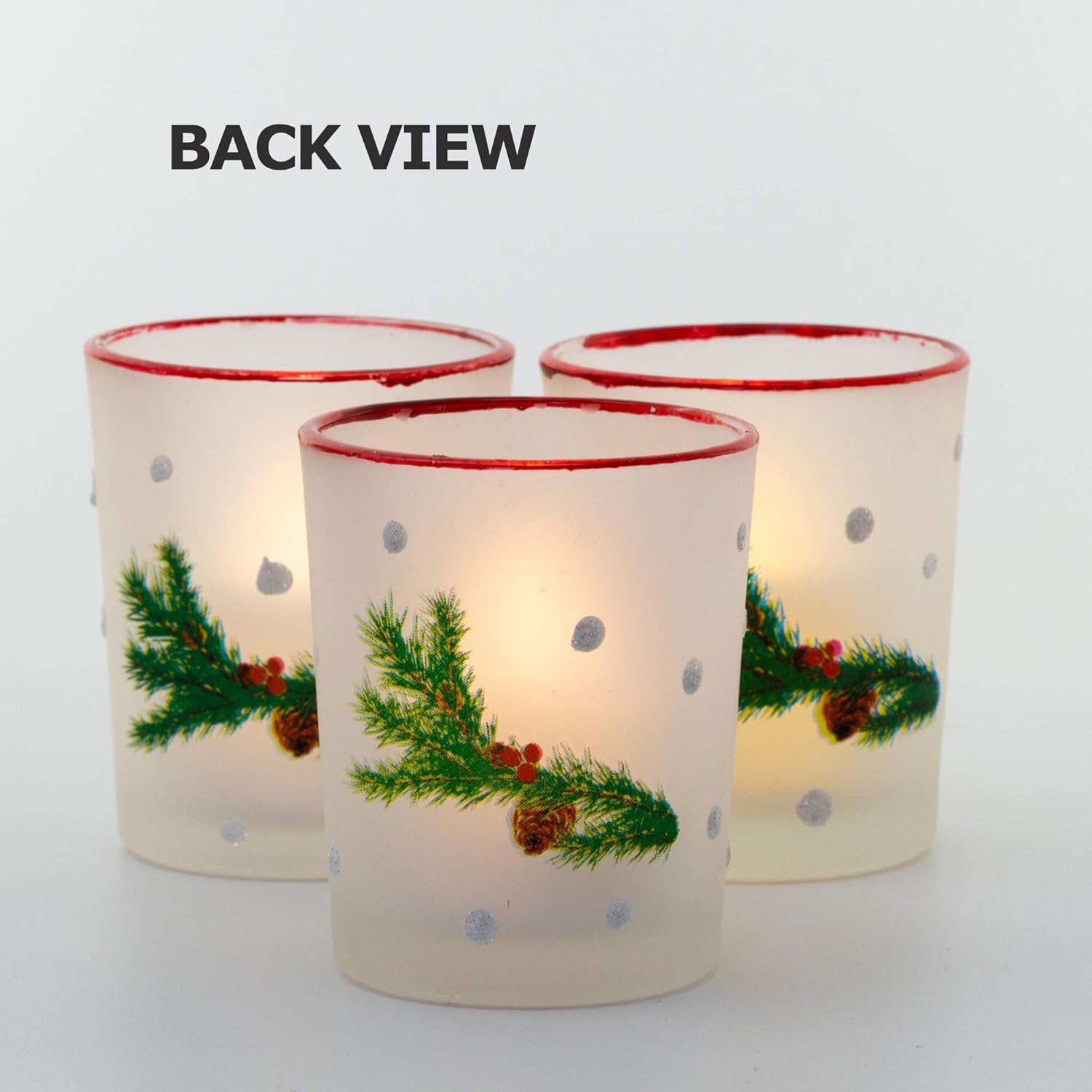 LED White 3 Glass White Frosted Designs Cone Pine and Berries