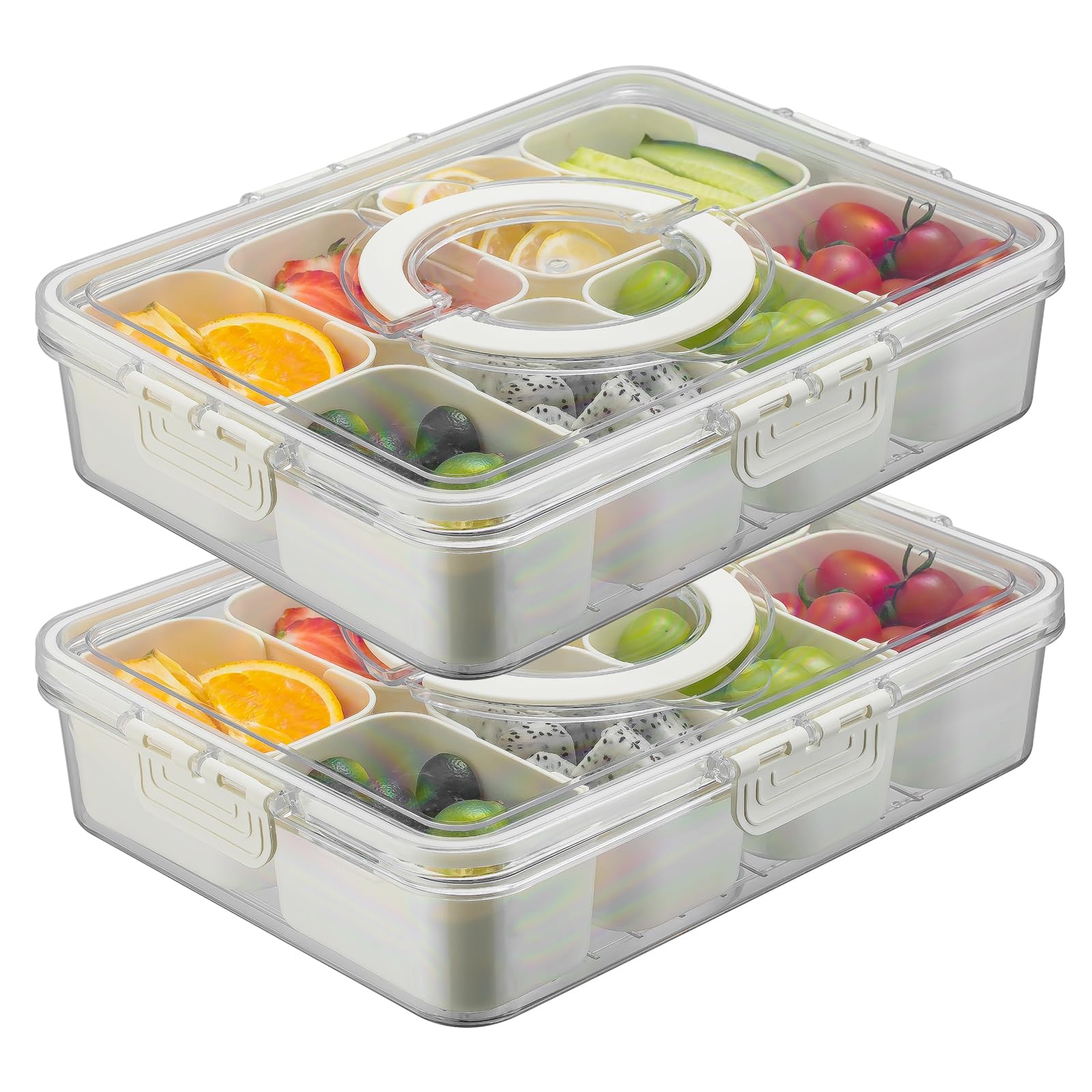 Buaic 2 Pack Divided Serving Tray with Lid and Handle, Portable Snackle ...
