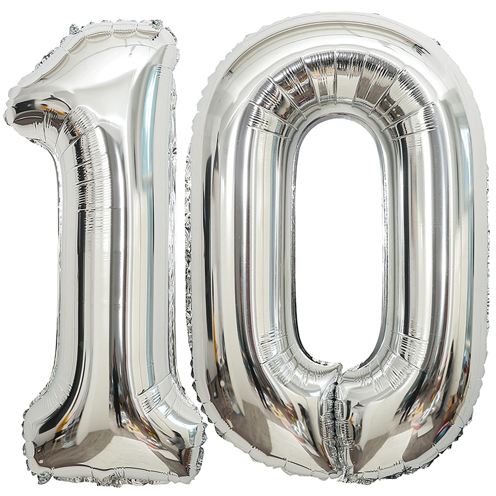 Photo 1 of 10 Number Balloons Silver 10 Balloons Number 40 Inch Number 10 Foil Mylar Balloons for 10 Birthday Party 10 Anniversary Events Decorations