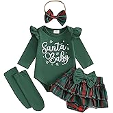 FYBITBO Newborn Baby Girl Christmas Outfits Cute Letter Romper Ruffle Plaid Skirt Dress Infant Christmas Outfit Clothes Set