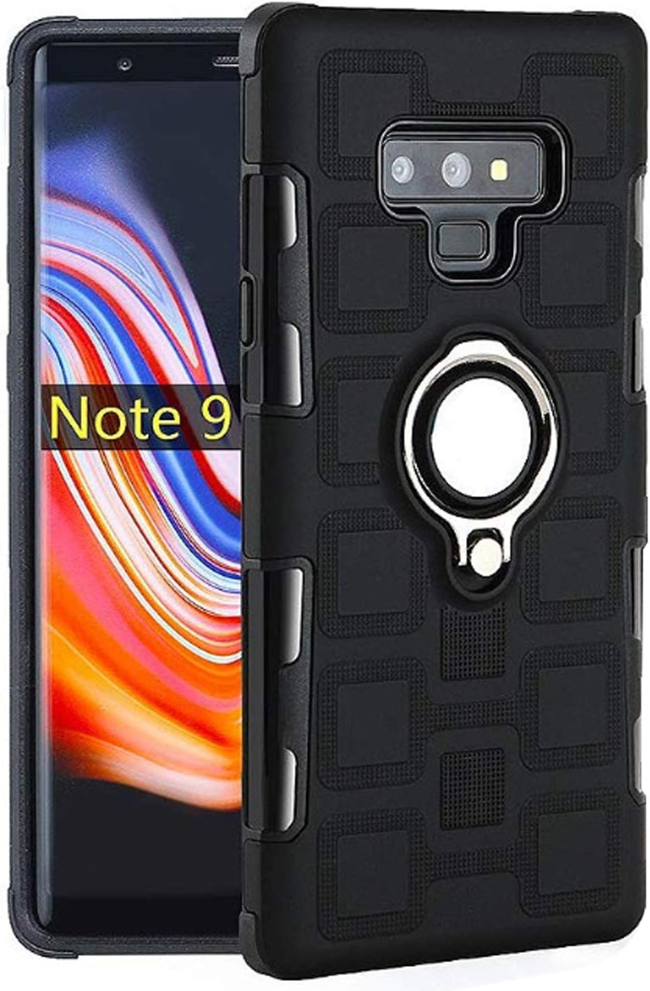 Galaxy Note 9 Case Kickstand Holder Compatible with Samsung Note9 Cases Matte Stand Sam Gaxaly 9Note Phone Cover Finger Ring Shockproof Dual Layer Rugged Note 9Case [TPU + PC] snote9 Thin Slim (Black)