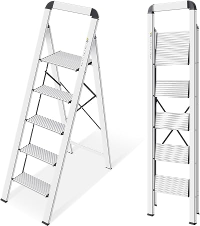 KINGRACK Folding Step Ladder 5 Steps with Handrail Aluminium 150 kg