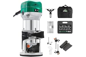 Batoca VS601E 1-1/4 HP Max Torque Router Tool for Woodworking, 6 Variable Speed Electronic Palm Router with 15pcs Trim Router Bits, Router Plate, Wood Clamps, Router Mat