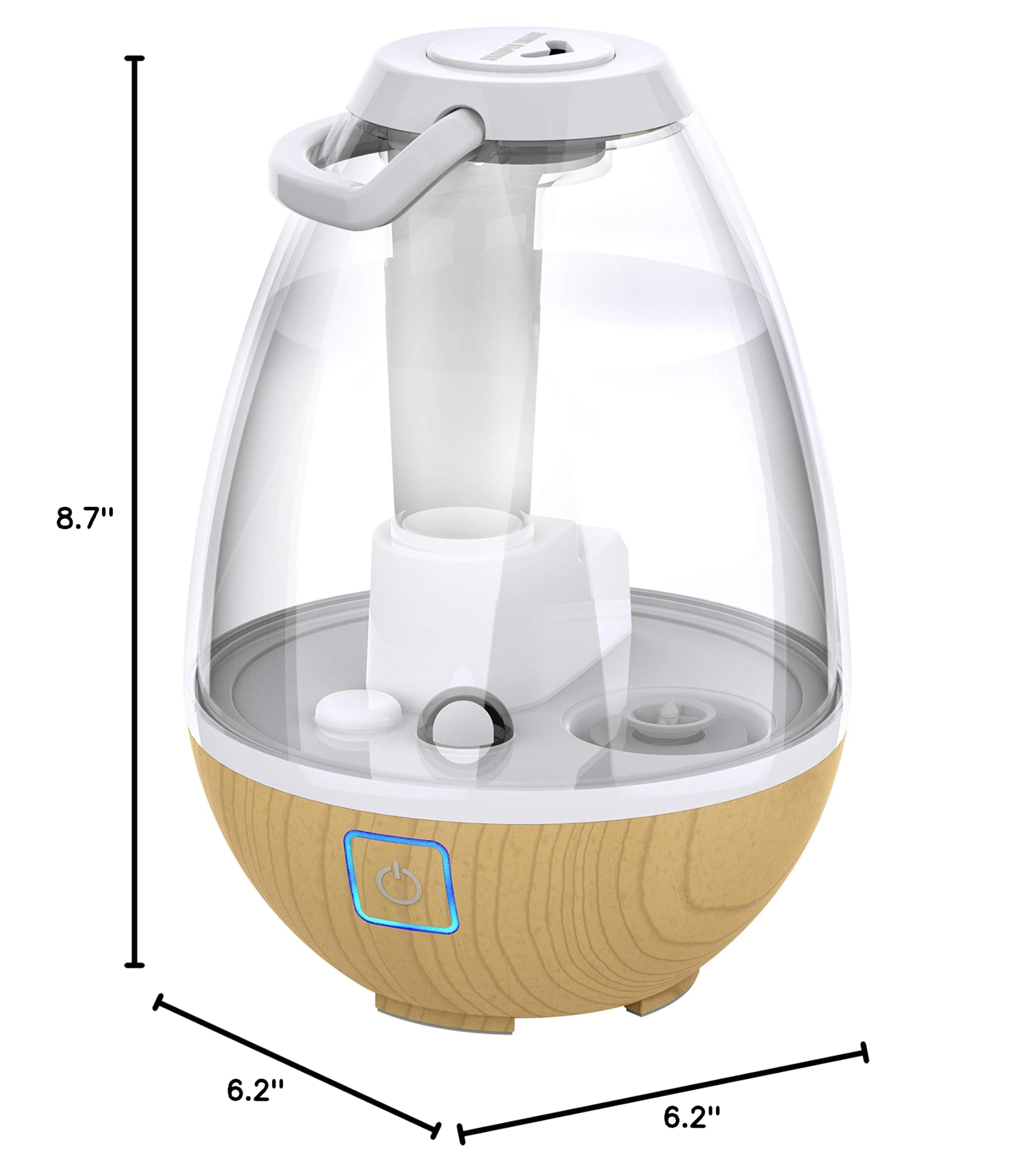 Sharper Image UHT1-SI Ultrasonic Cool Mist Humidifier, 0.4 Gallon (1.5L) Water Tank, 2 Settings, Auto Shut-Off, 360° Rotatable Nozzle, Illuminated Touch Control, LED Nightlight, Ash Woodgrain