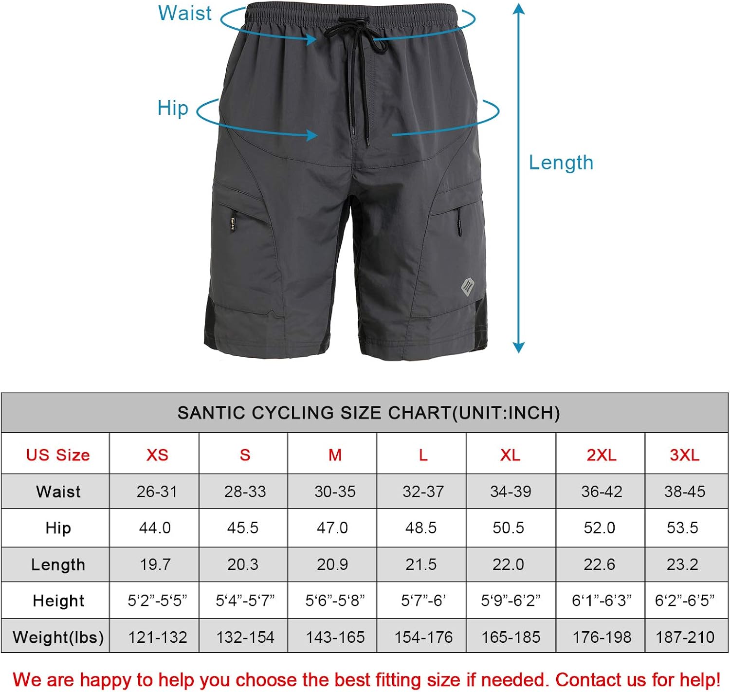 Santic Men's Loose-fit Mountain Bike Shorts Coolmax Lightweight Cycling MTB Shorts: Clothing