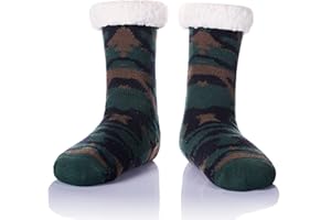 WEVIAS Men's Fleece Lined Cozy Extra Thick Slipper Socks Winter Non-Slip Fuzzy Home Sleeping Stockings