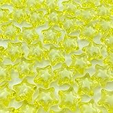 Jmassyang 100 Pcs 15mm Acrylic Star Pony Beads Colorful Clear Loose Spacer Plastic Beads for DIY Necklace Earrings Lanyard Jewelry Making Home Decoration(Yellow)