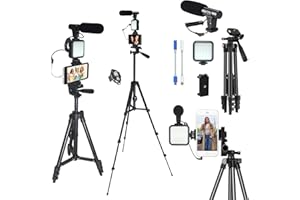 TIYYONTEK Vlogging Kit for iPhone,Content Creator Kit Smartphone Vlogging Kit,YouTube Starter Kit,Cell Phone Tripod Stand Vlogger Kit with LED Light/Microphone/Adapter Cables