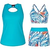 Hanna Nikole 3 Piece Tankinis Swimsuits for Women, Tummy Control Swim Bathing Suits, Athletic Plus Size Swimwear