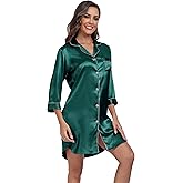 MissNina Women's Satin Nightgowns Classic Button Down Nightshirts 3/4 Sleeve Sleepshirts Sleep Dress Nightdress