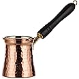 DEMMEX Turkish Greek Copper Coffee Pot Stovetop Cezve Ibrik Briki for 2-3 Demitasse Cups, Wooden Handle, 100% Handmade in Turkey (Hammered Copper)