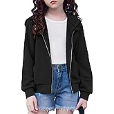 Arshiner Girls Zip Up Hoodies Cropped Full-Zip Hoodie Kids Casual Sweatshirt Spring Fall Jackets with Pockets