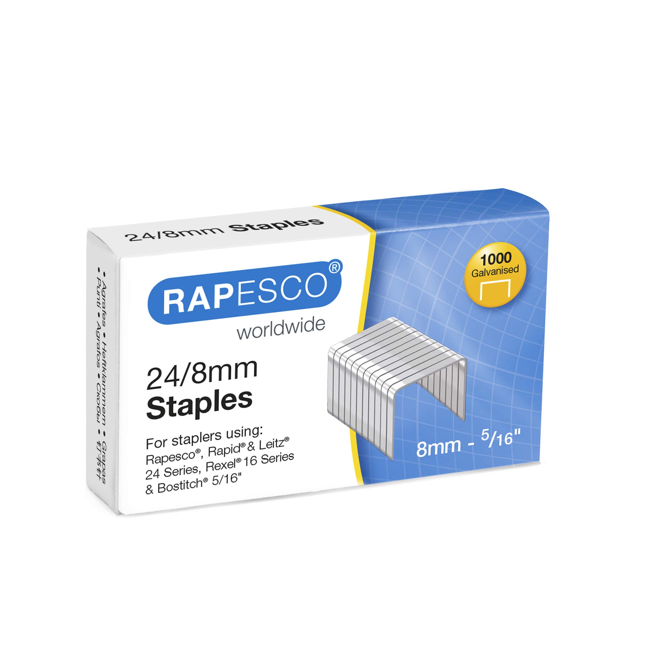 Rapesco 1456 Type 24/8 mm (No.16) Galvanised Staples, Pack of 1000
