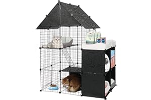 YU YUSING Large Cat Cage with Storage Cube Indoor DIY Indoor Catio Cat Enclosures Metal Cat Playpen Detachable