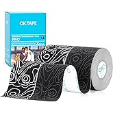OK TAPE PRO Kinesiology Tape, 2inch x Long Roll 16ft Free Cut Tape, Elastic Athletic Tape Therapeutic Latex Free, 2 Rolls Black+Black and Black+White