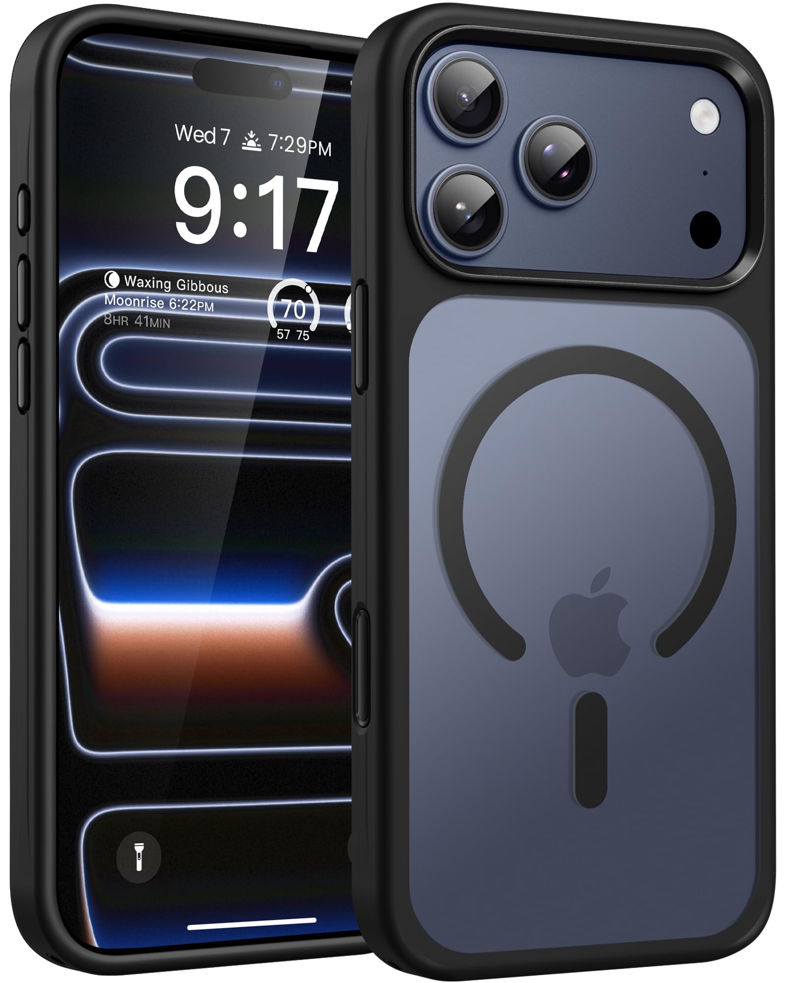 OuXul Magnetic for iPhone 17 Pro Max Case (Compatible with Magsafe) (Military Grade Shockproof) (Reinforced Camera Protection) Translucent Anti-Fingerprint Phone Cover, Black