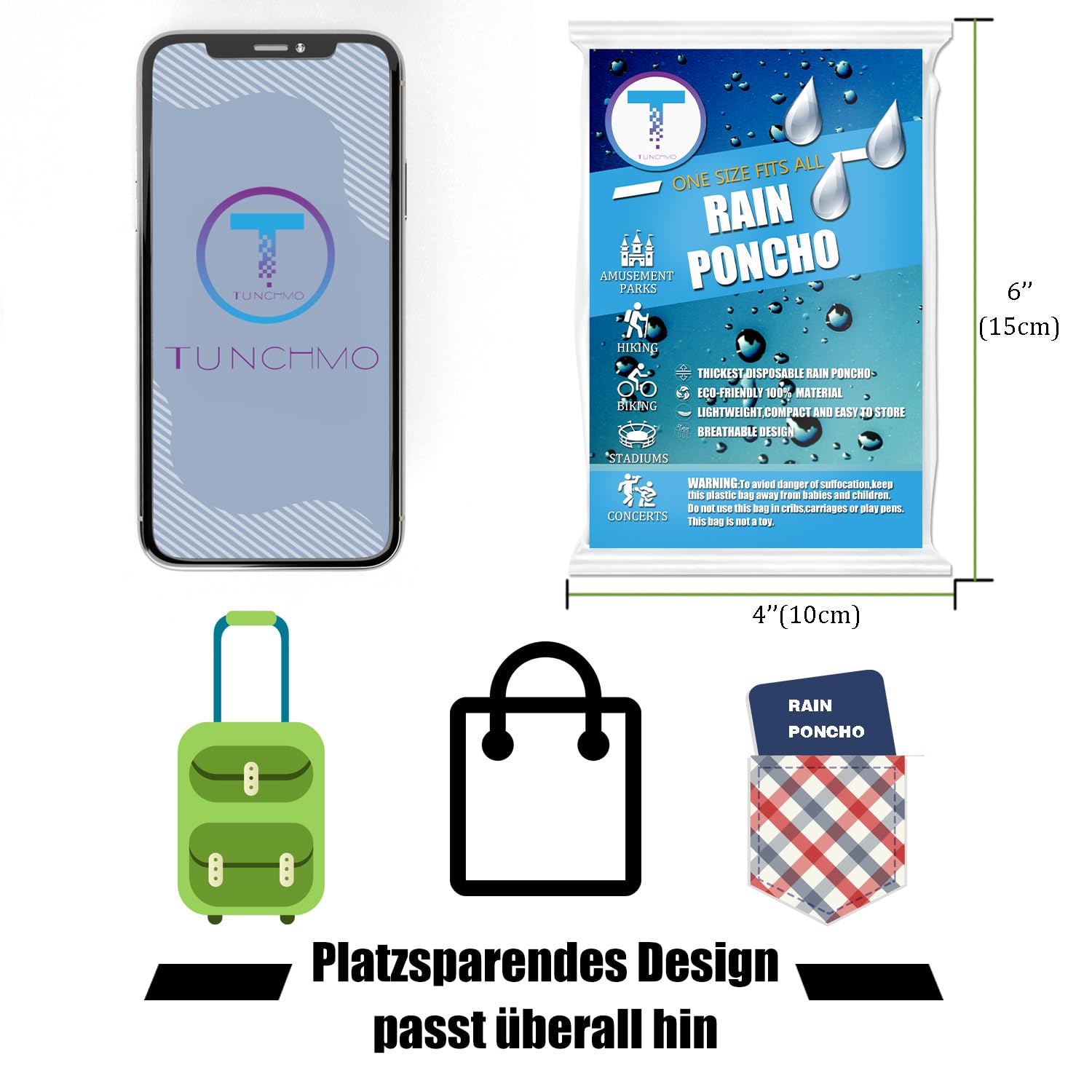 TUNCHMO Regenponchos für Damen & Herren 6 Stück extra dick und wasserdicht 6