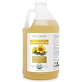 velona USDA Certified Organic Sunflower Oil - 1 Gallon / 128 Fl Oz | 100% Pure and Natural Carrier Oil | High Oleic, Refined| Cooking, Skin, Hair, Body & Face Moisturizing