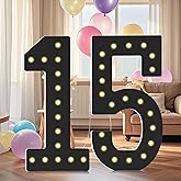Marquee Numbers Black,15th-Birthday Decorations,Large 4FT Light Up Number 15 Birthday Decoration for Boy Girl Fifteen Year Old Birthday Decor Party Weddings Anniversary Cardboard Big Mosaic